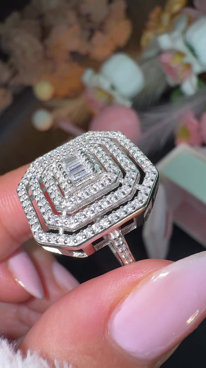 Bague Triple Halo Baguette